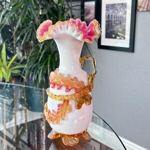 Antique Stevens & Williams Peachblow Matsumonoke Art Glass Vase - Glows! Mint